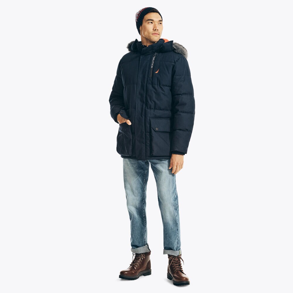 FAUX-FUR TRIMMED PARKA,Navy,large