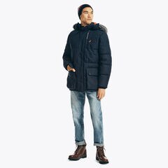 FAUX-FUR TRIMMED PARKA,Navy,large
