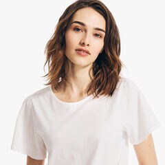 TIE-WAIST PUFF-SLEEVE TOP,Bright White,large