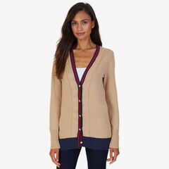 Collegiate V-Neck Cardigan,Brown Heather,large