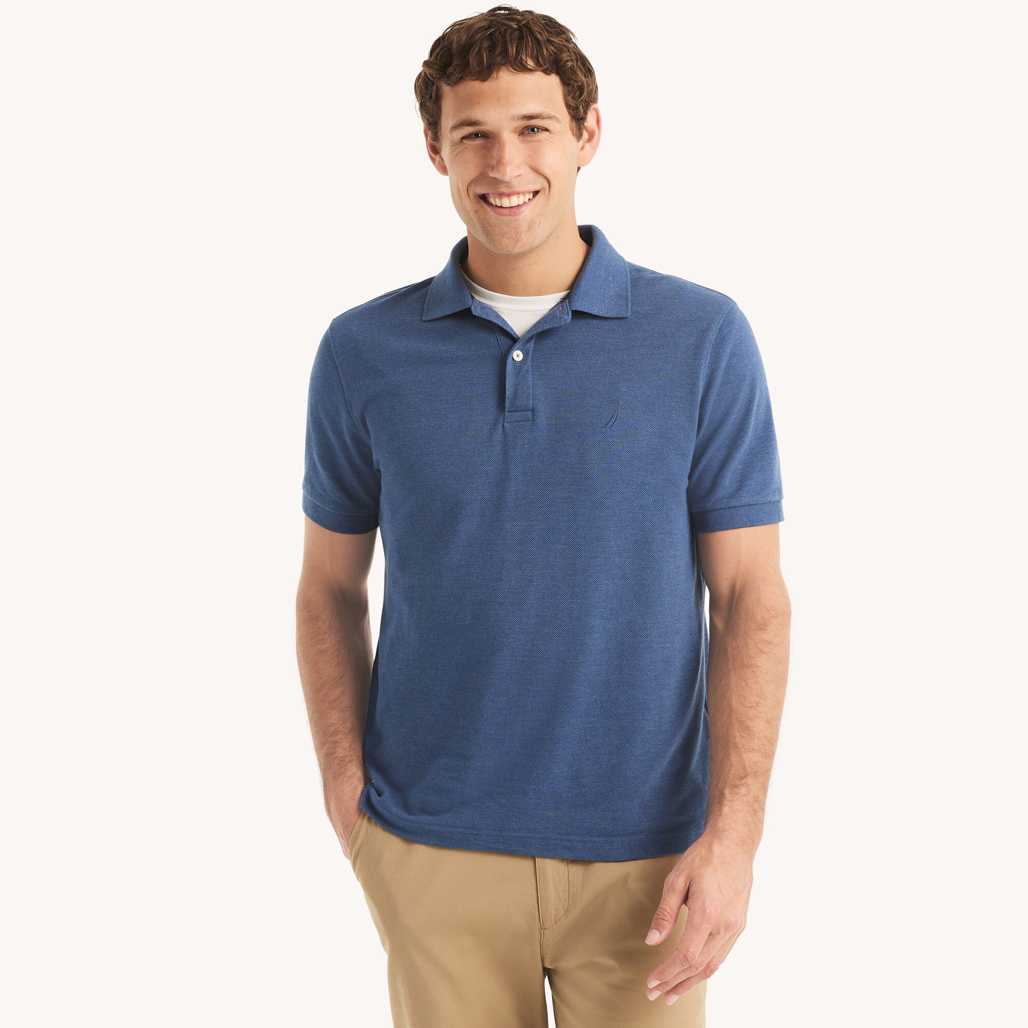 Classic Fit Heather Deck Polo,Stellar Blue Heather,large