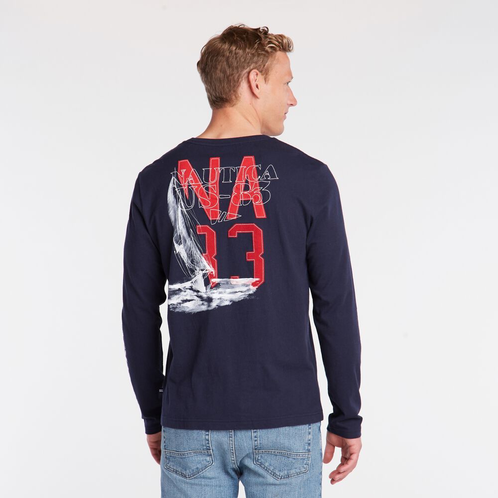 N83 YACHTING LONG SLEEVE GRAPHIC T-SHIRT,Navy,large