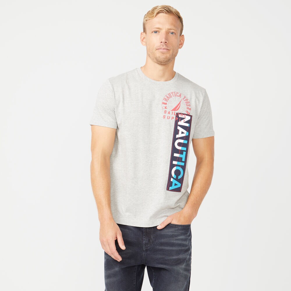 VERTICAL LOGO GRAPHIC T-SHIRT,Grey Heather,large