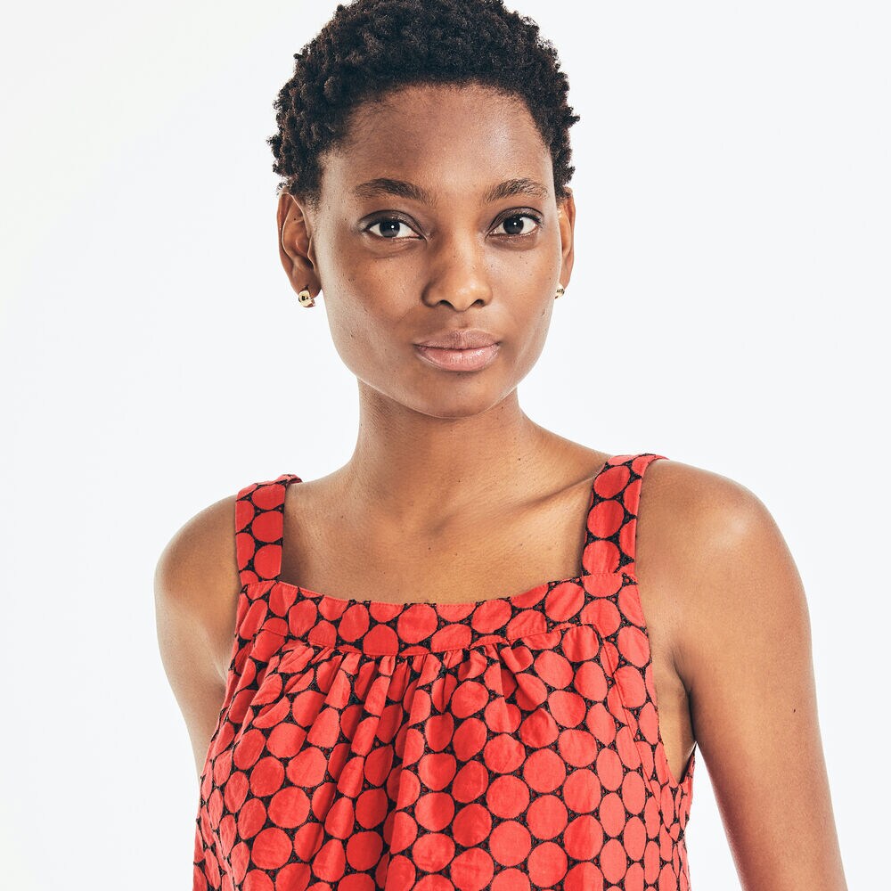 EMBROIDERED EYELET SLEEVELESS TOP,Tomales Red,large