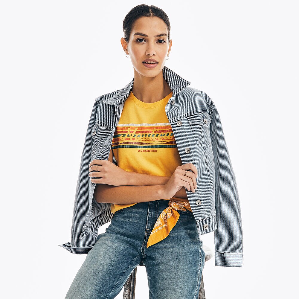 CHEST-STRIPE GRAPHIC T-SHIRT,Golden Apricot,large
