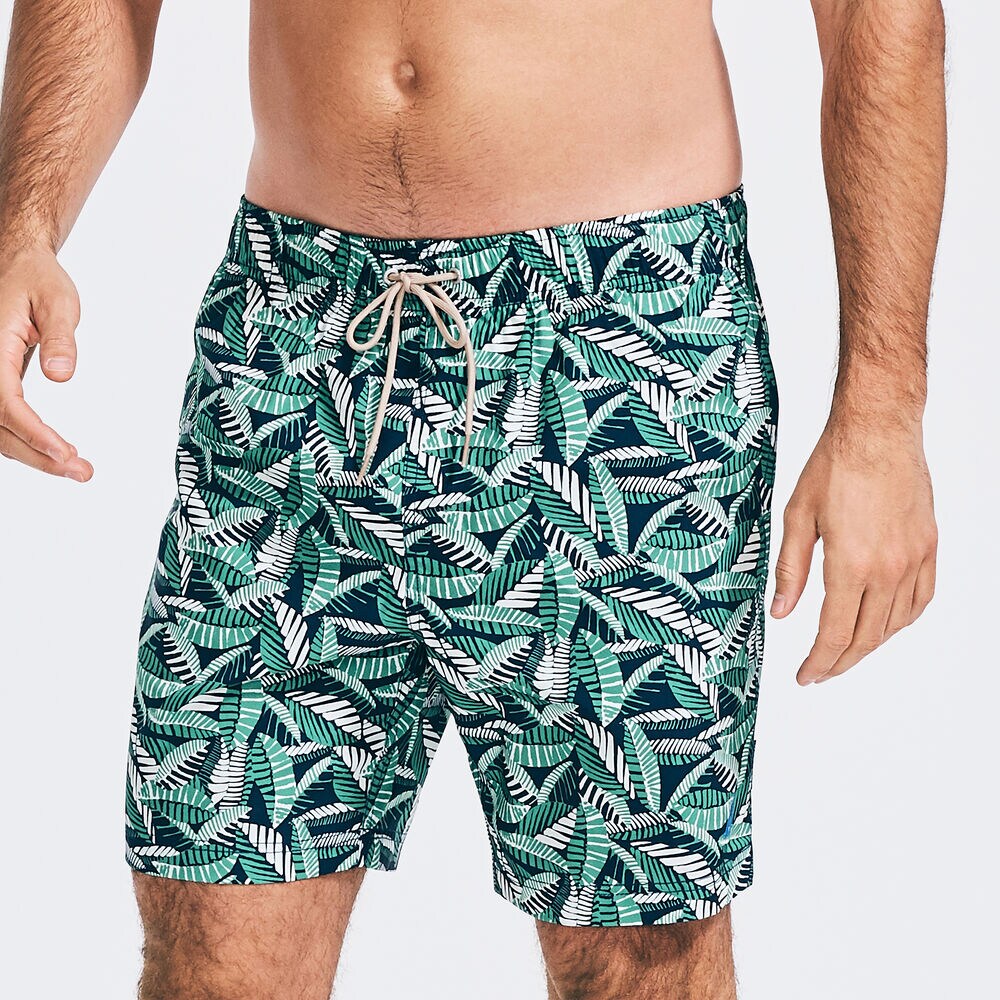 8" SUSTAINABLY CRAFTED NAVTECH FOLIAGE PRINT SWIM SHORT,Blue Depths,large
