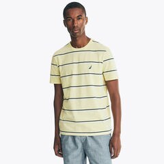 SUSTAINABLY CRAFTED STRIPED T-SHIRT,Light Gold,large