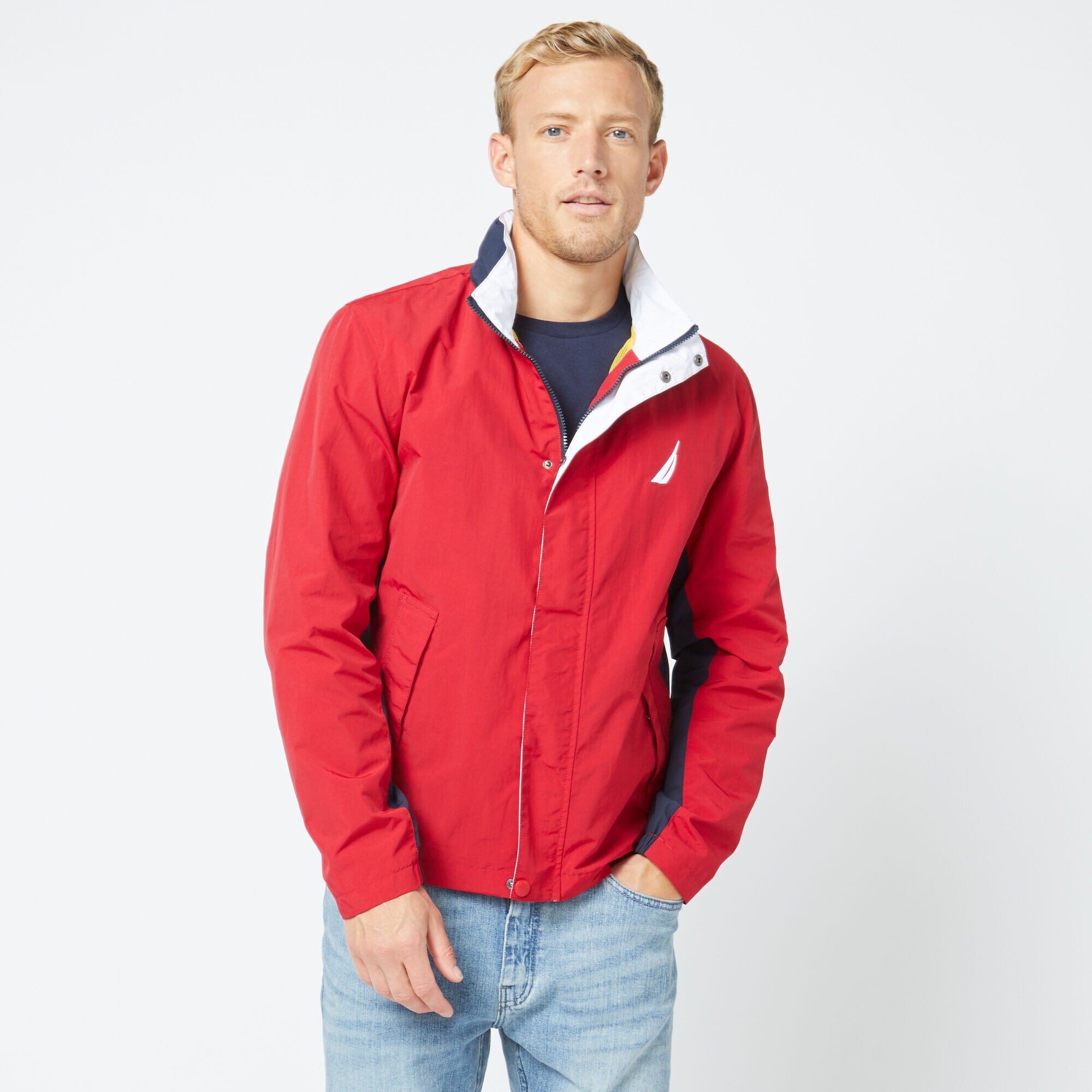 LIGHTWEIGHT COLORBLOCK WINDBREAKER JACKET,Nautica Red,large