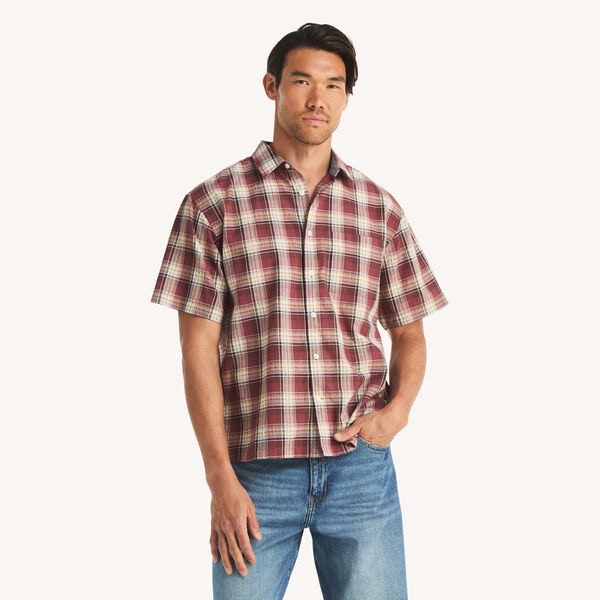 Plaid Short-Sleeve Seersucker Shirt