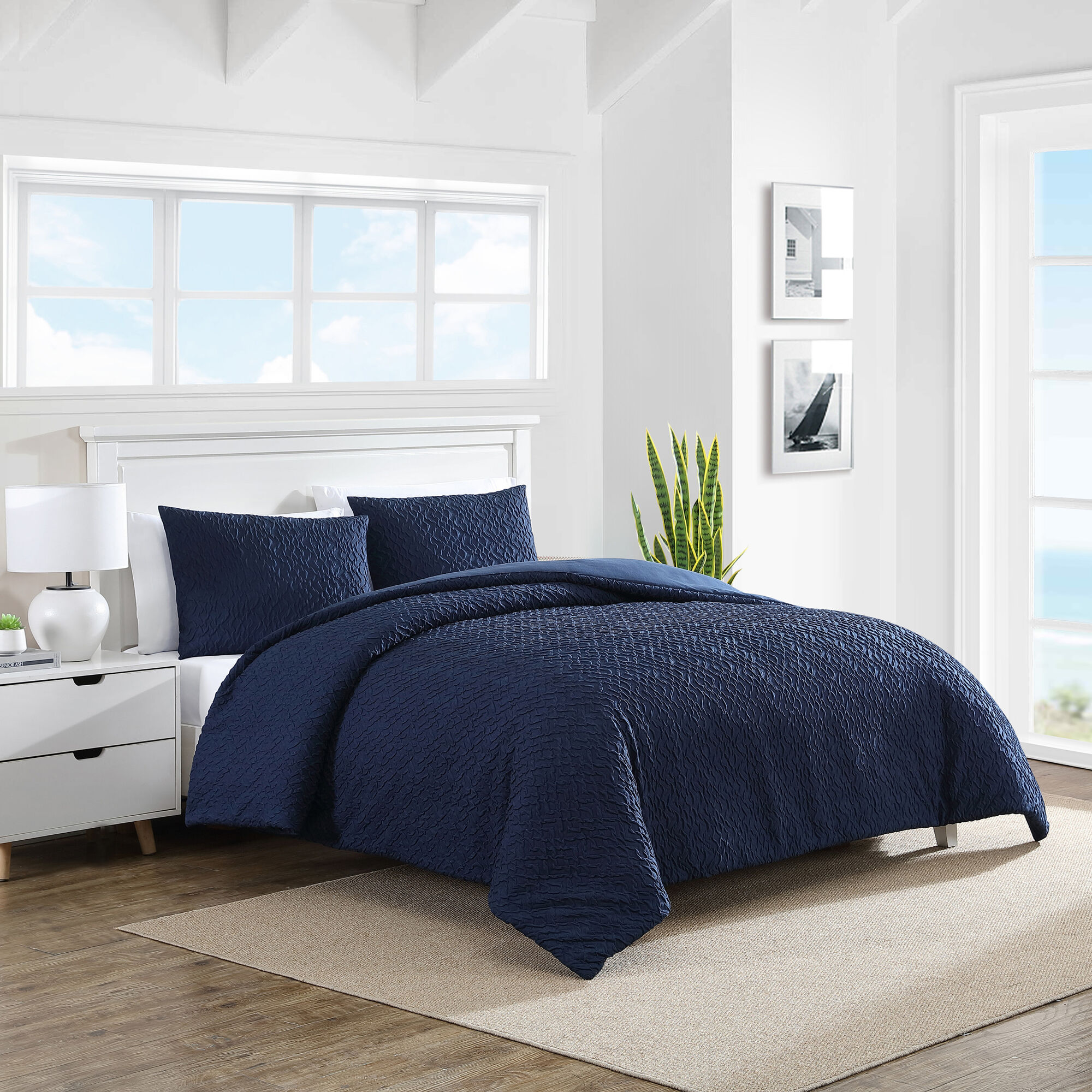 Point Harbor Navy Twin Reversible Comforter & Sham Set