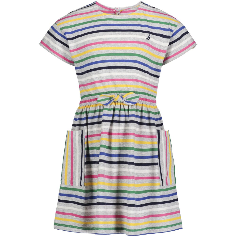 Little Girls' Striped Dress (4-6X),White,large