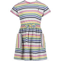 Little Girls' Striped Dress (4-6X),White,large