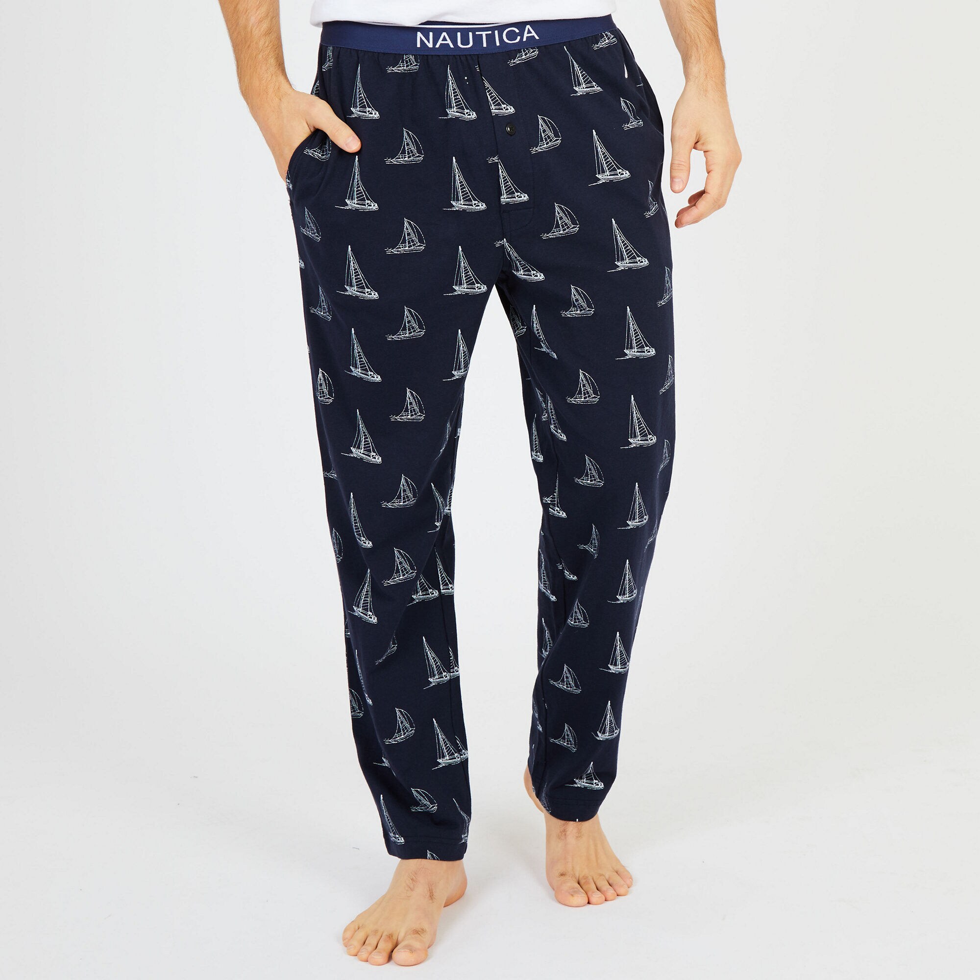 Sailboat Jersey Pajama Pants,Navy,large