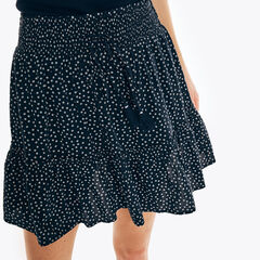 SUSTAINABLY CRAFTED PRINTED PULL-ON SKIRT,Stellar Blue Heather,large