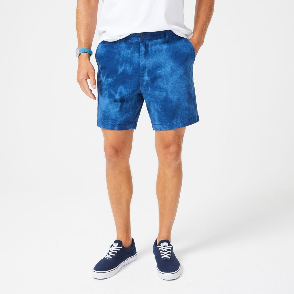 6" DISTRESSED PRINT SHORT,Estate Blue,large