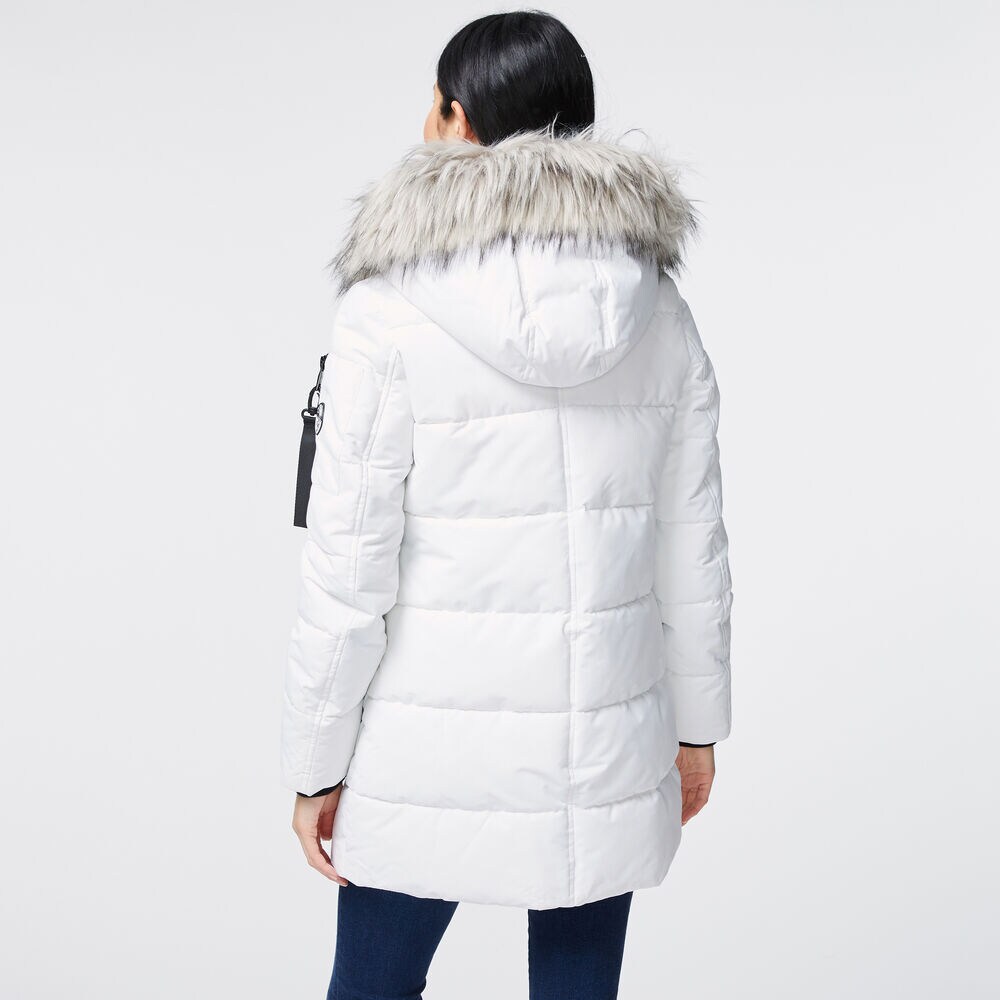 FAUX FUR TRIM HOODED PUFFER COAT,Bright White,large