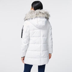 FAUX FUR TRIM HOODED PUFFER COAT,Bright White,large