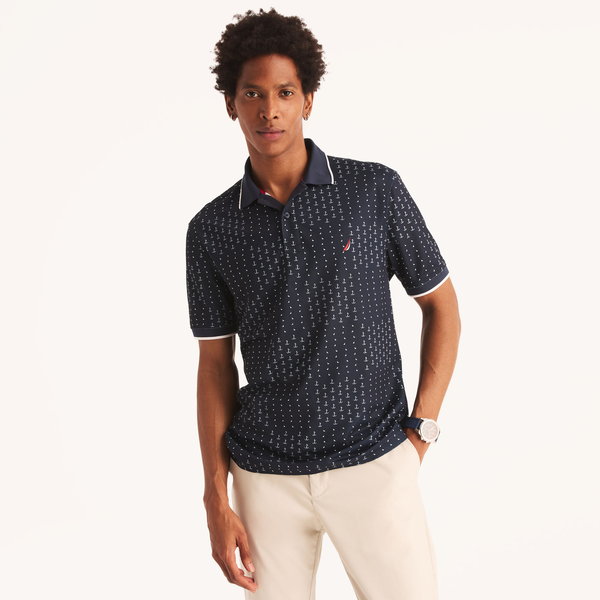 Navtech Printed Classic Fit Polo,Stellar Blue Heather,large