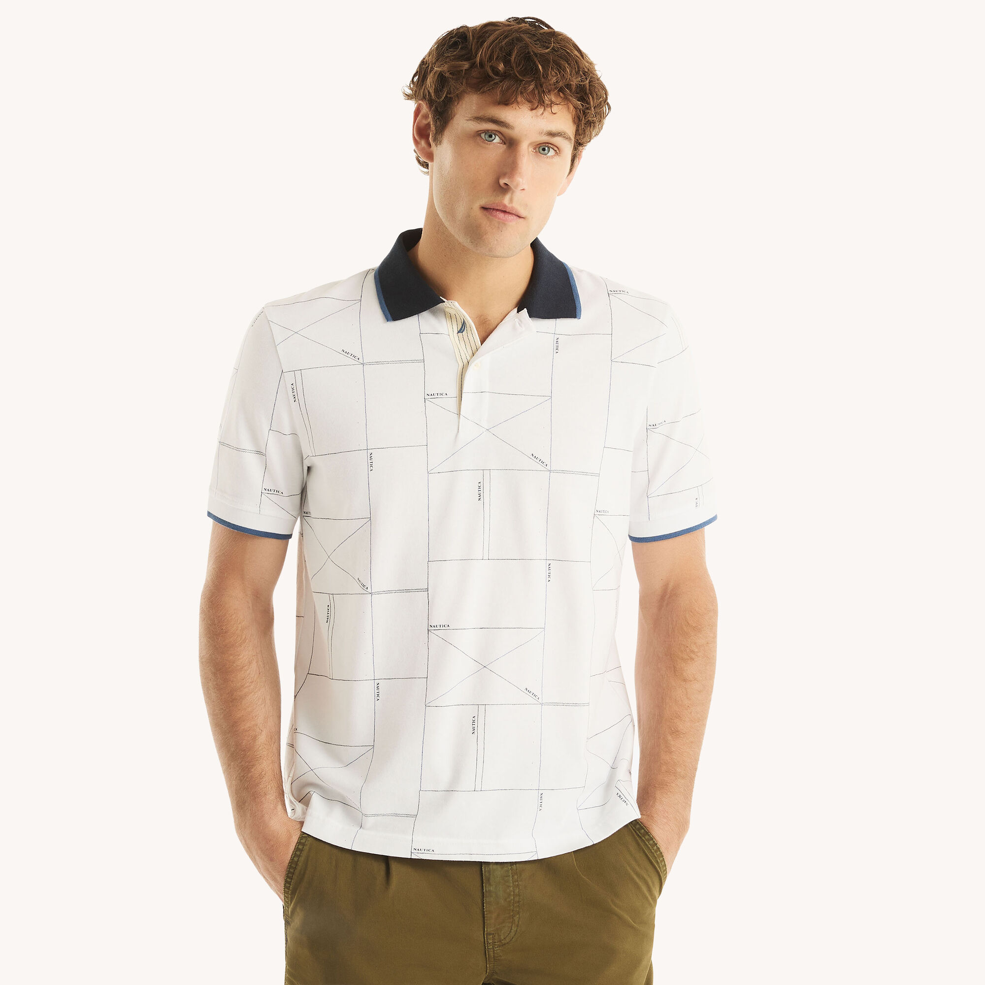 Classic Fit Printed Polo,Bright White,large