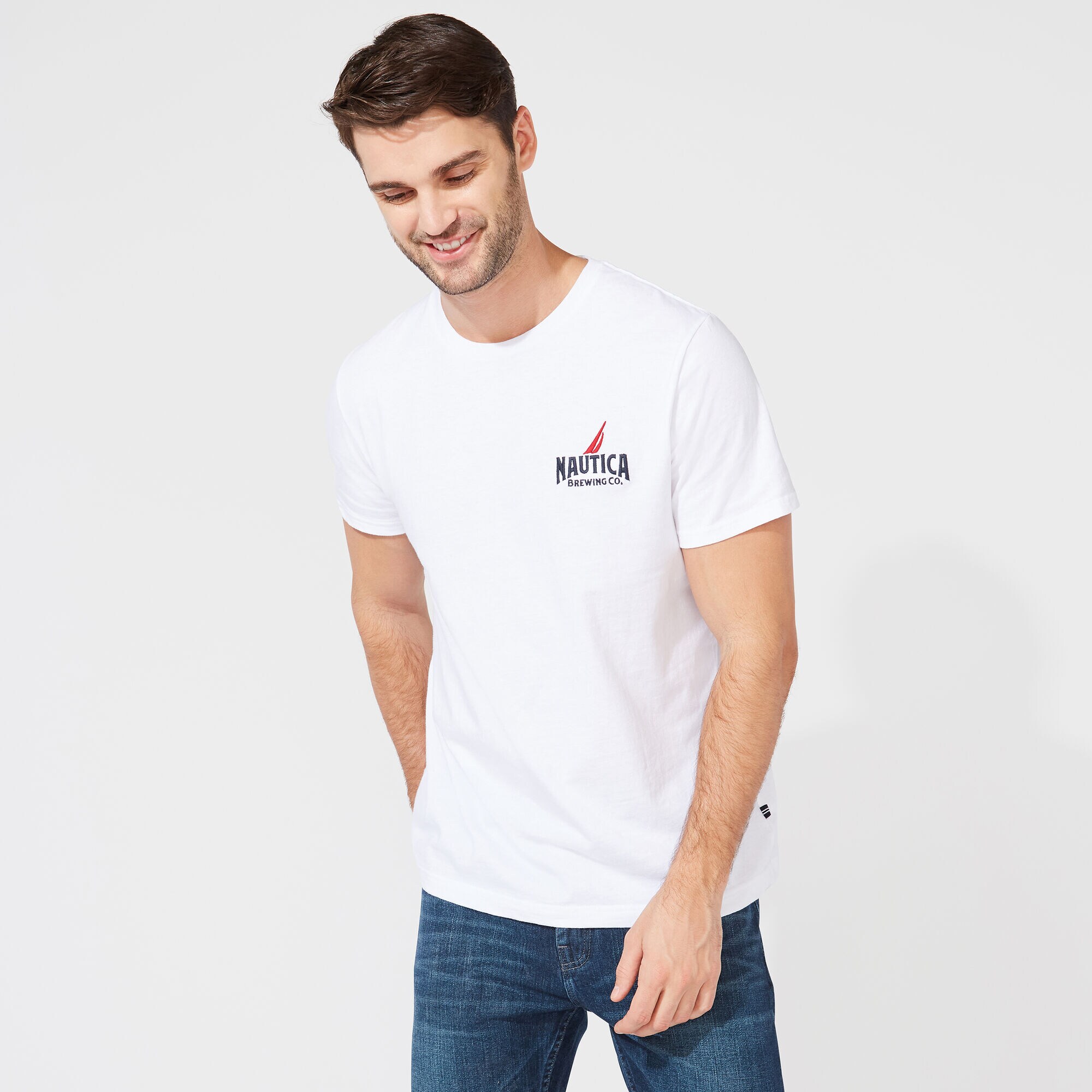 SHORT SLEEVE AMBER LAGER PRINT T-SHIRT,Bright White,large