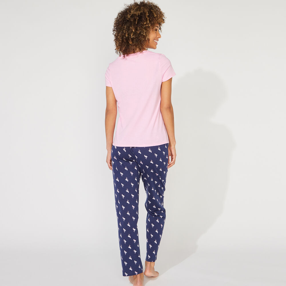 FLAMINGO PRINT SHORT SLEEVE PAJAMA SET,Starlight Blue,large