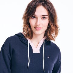 SPLIT NECK PULLOVER HOODIE,Stellar Blue Heather,large