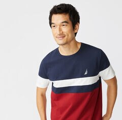 COLORBLOCK PIECED T-SHIRT,Navy,large
