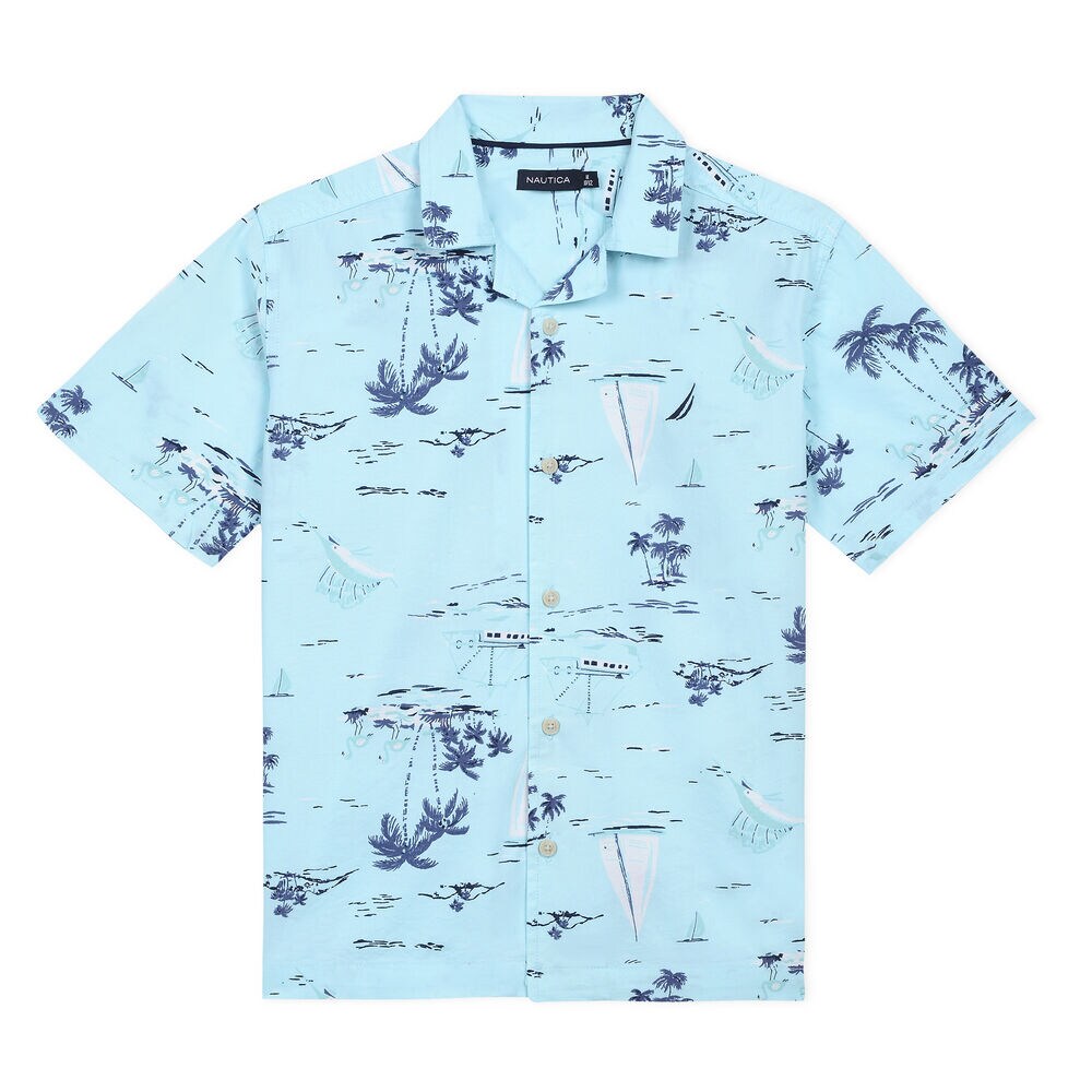 Little Boys' Camp Shirt in Maui Island Print (4-7),Cargo Green,large
