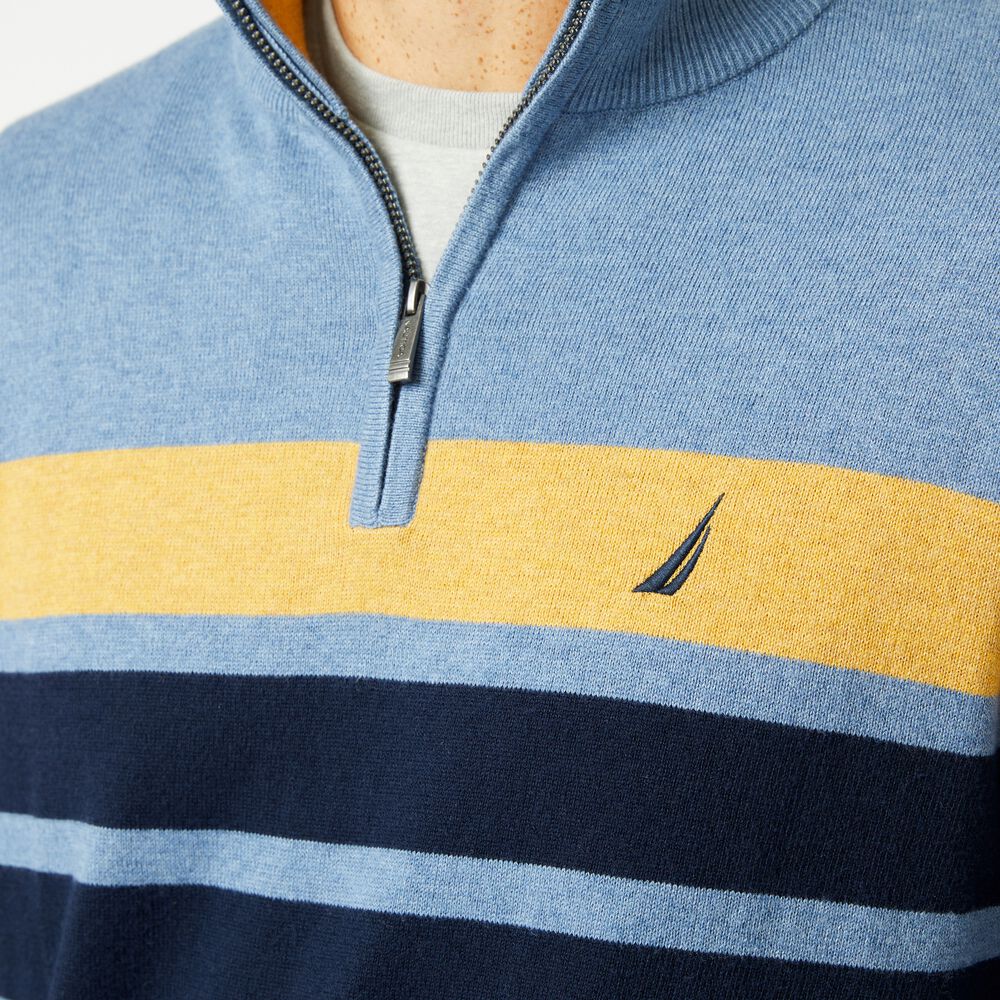 NAVTECH COLORBLOCK-STRIPED QUARTER-ZIP SWEATER,Anchor Blue Heather,large