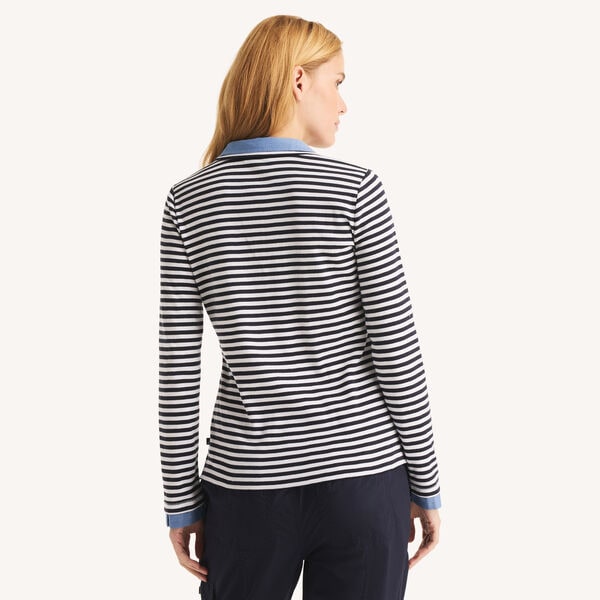 Double-Collar Striped Long-Sleeve Shirt