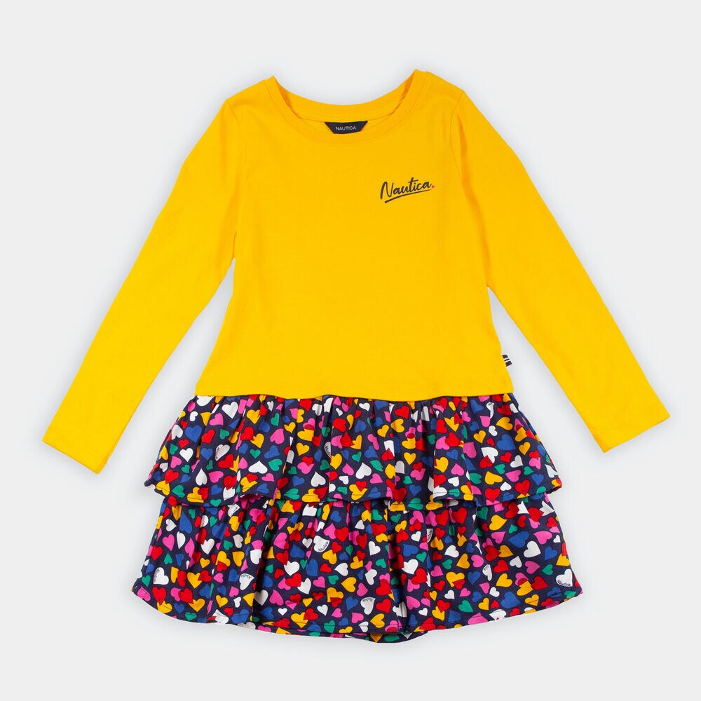 TODDLER GIRLS' HEART PRINT SKIRT DRESS (2T-4T),Gold,large