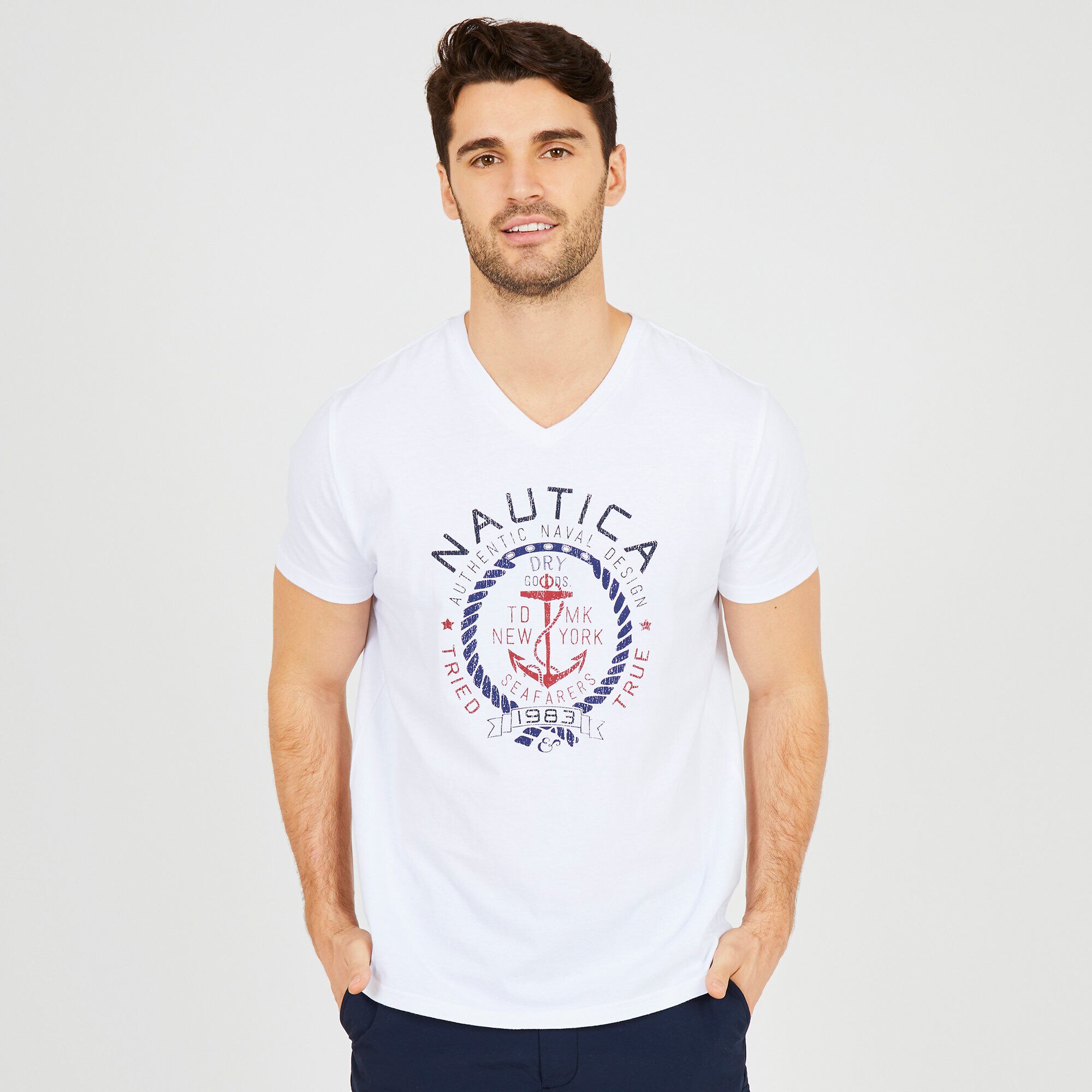 Nautica Tried And True Tee,Bright White,large