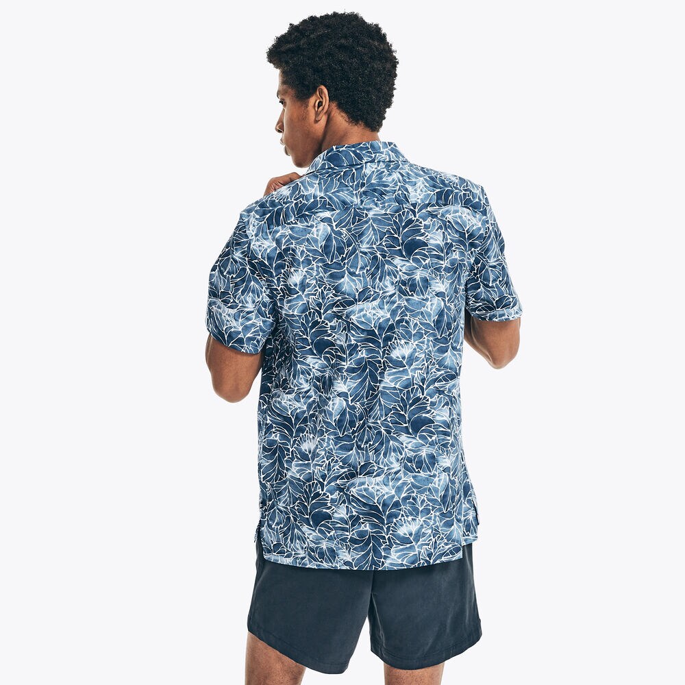 BIG & TALL CLASSIC FIT PRINTED CAMP SHIRT,Estate Blue,large