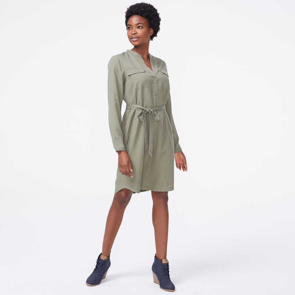 SUSTAINABLY CRAFTED BELTED UTILITY DRESS,Teal Wave,large