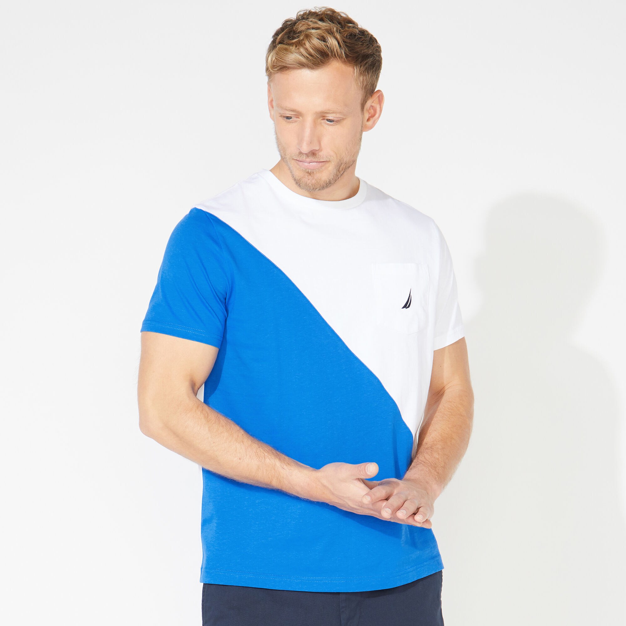 COLORBLOCK POCKET TEE,Bright White,large