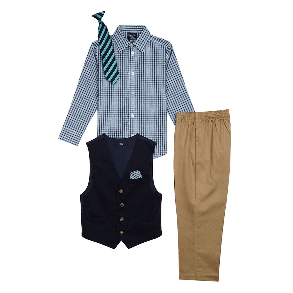 Little Boys' Donegal Vest Set (4-7),Riviera Blue,large