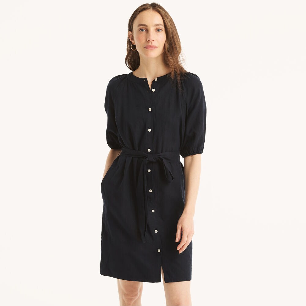 Linen Shirt Dress,Navy,large