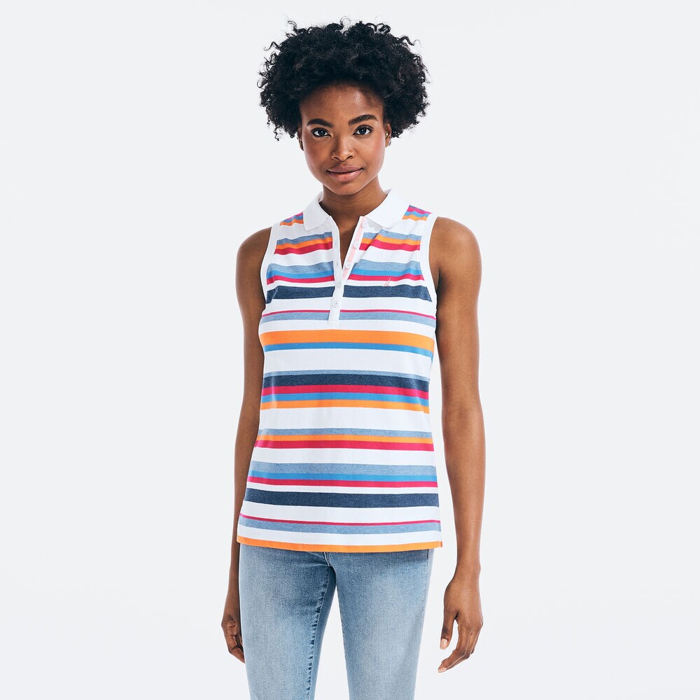 STRIPED SLEEVELESS POLO,Bright White,large