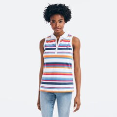 STRIPED SLEEVELESS POLO,Bright White,large