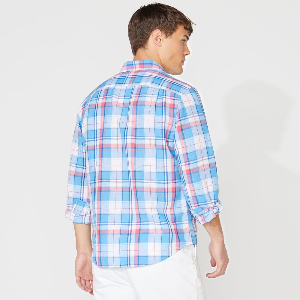 PLAID LINEN SHIRT,Bright White,large