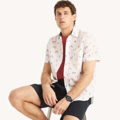 Printed Short-Sleeve Shirt,Bright White,large