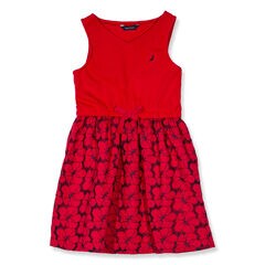 Little Girls' Combo Eyelet Bottom Dress (4-6X),Nautica Red/Orange,large