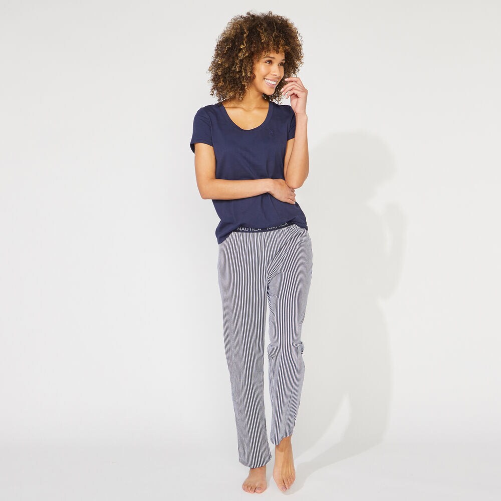 NAUTICA SIGNATURE STRIPED SHORT SLEEVE PAJAMA SET,Crystal Bay Blue,large