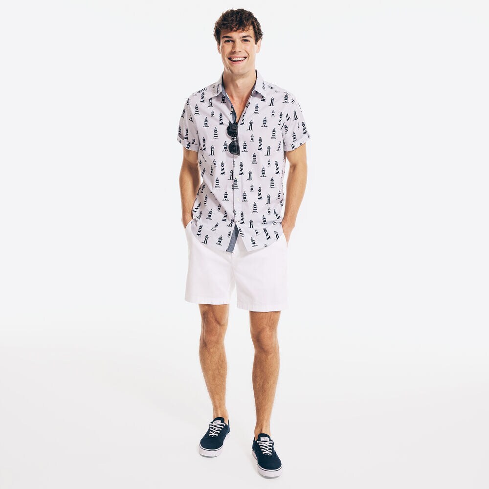 LIGHTHOUSE PRINT SHORT-SLEEVE SHIRT,Mist Grey,large