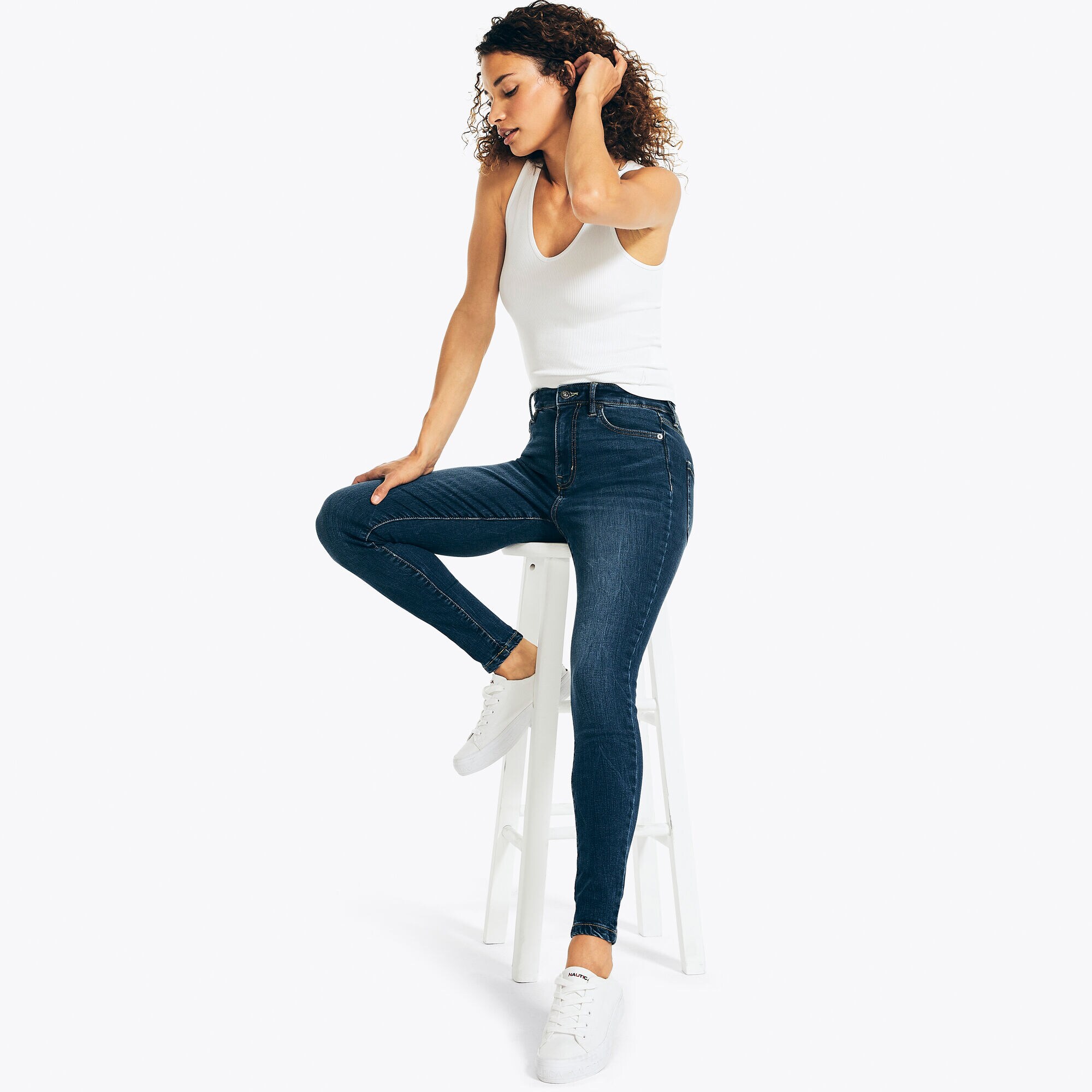 SUSTAINABLY CRAFTED TRUE FLEX FIT HIGH-RISE SKINNY DENIM,Atlantic Blue,large