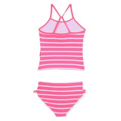 Girls' Flutter Tankini Swimsuit in Stripes,Salmon,large