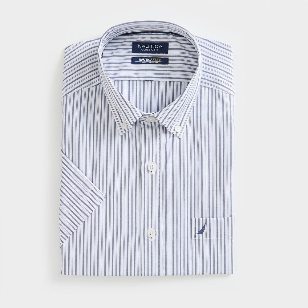 WRINKLE-RESISTANT STRIPED SHORT-SLEEVE SHIRT,J Navy,large