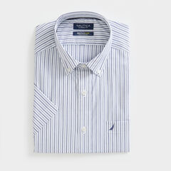 WRINKLE-RESISTANT STRIPED SHORT-SLEEVE SHIRT,J Navy,large