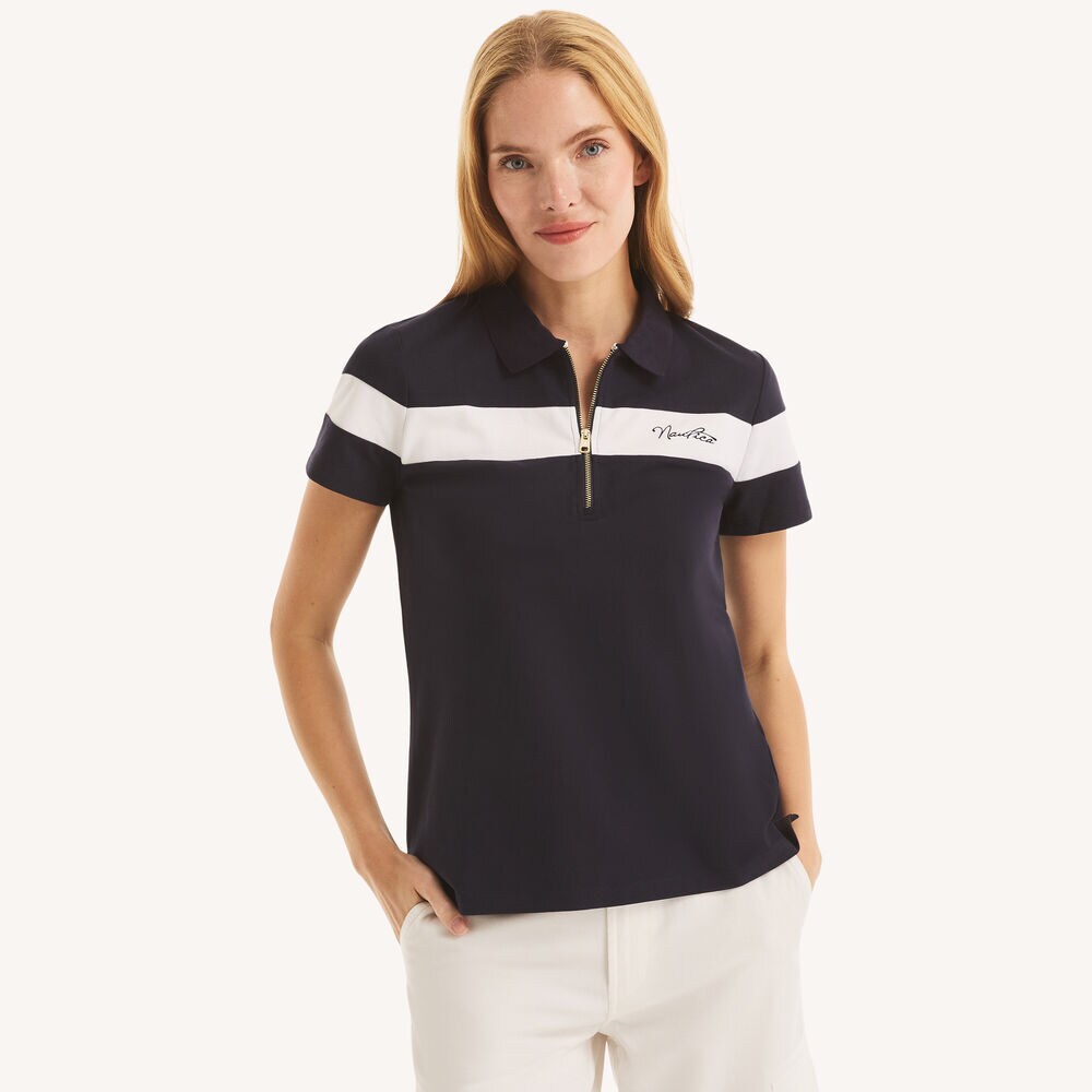Colorblock Zip-Up Polo,Starlight Blue,large