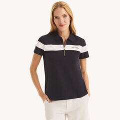 Colorblock Zip-Up Polo,Starlight Blue,large